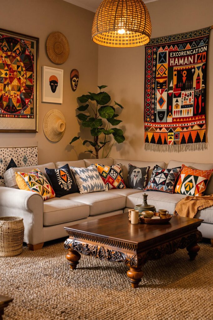 cozy vibrant african living room
