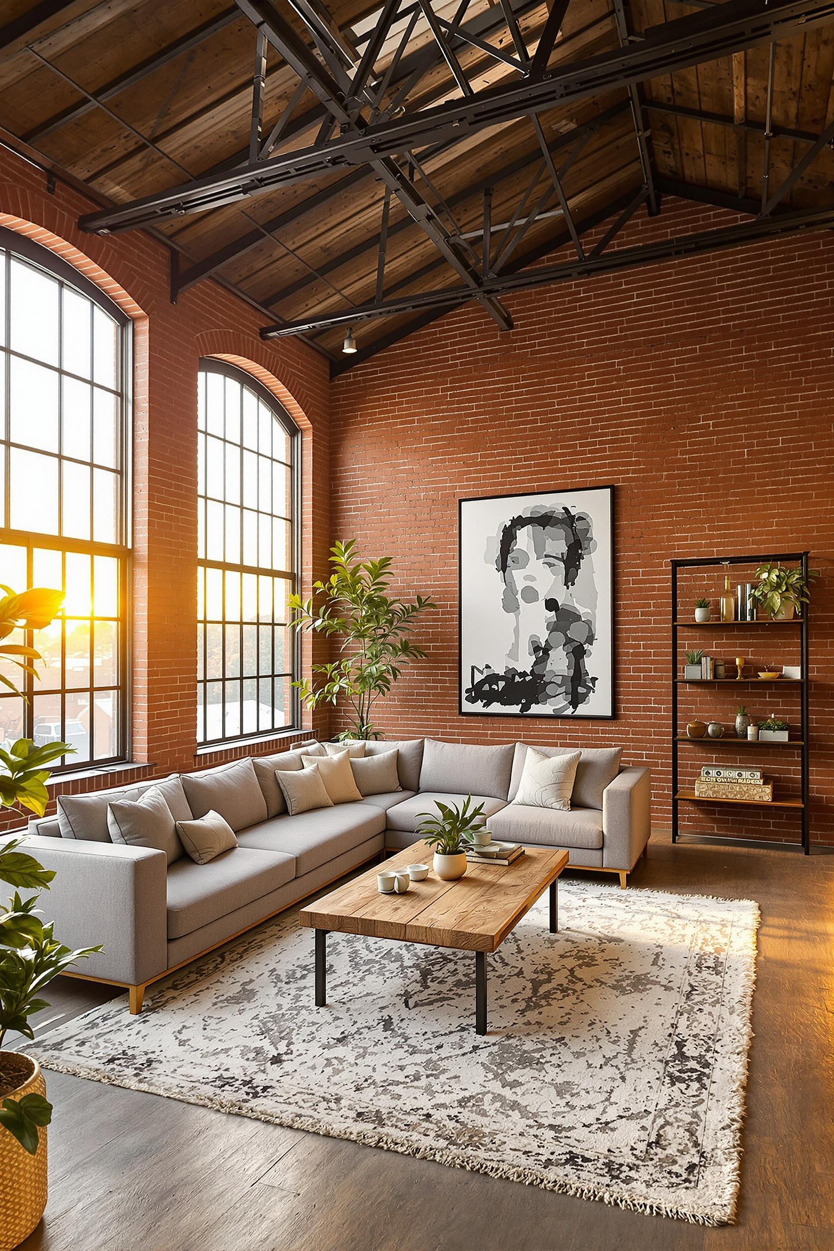 Warm Industrial Living Space