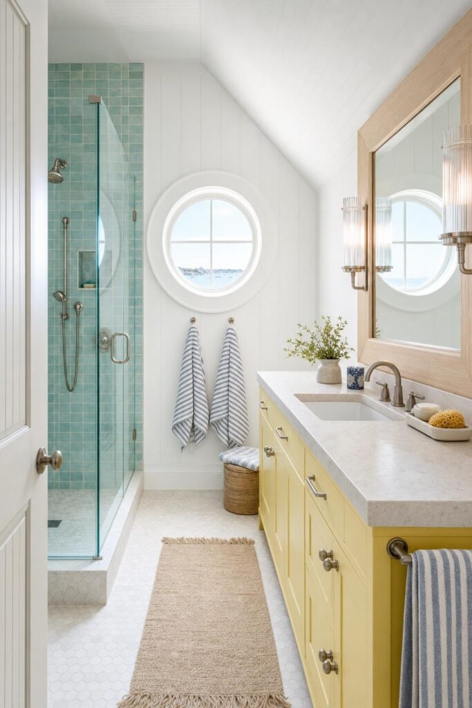 cheerful coastal bathroom beachy vibes