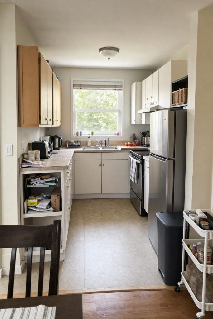 cozy galley kitchen smart storage