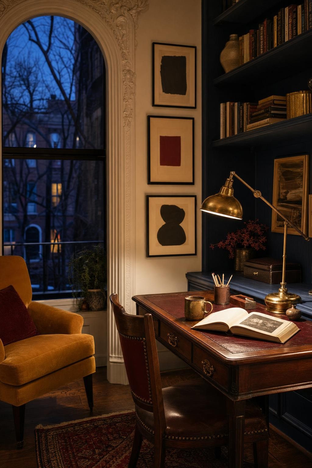 Cozy Navy and Gold Office