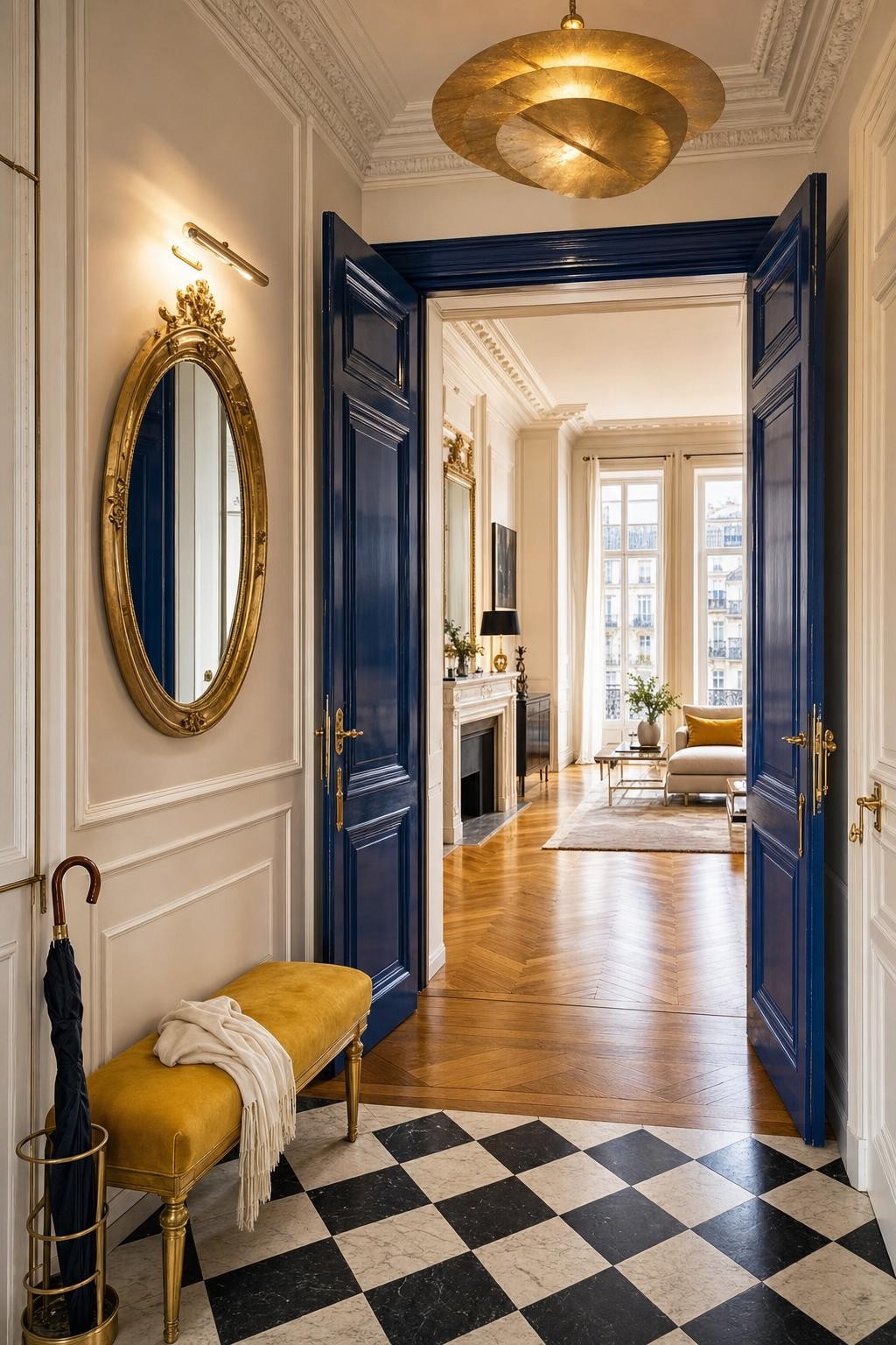 Elegant Parisian Navy Blue Entryway