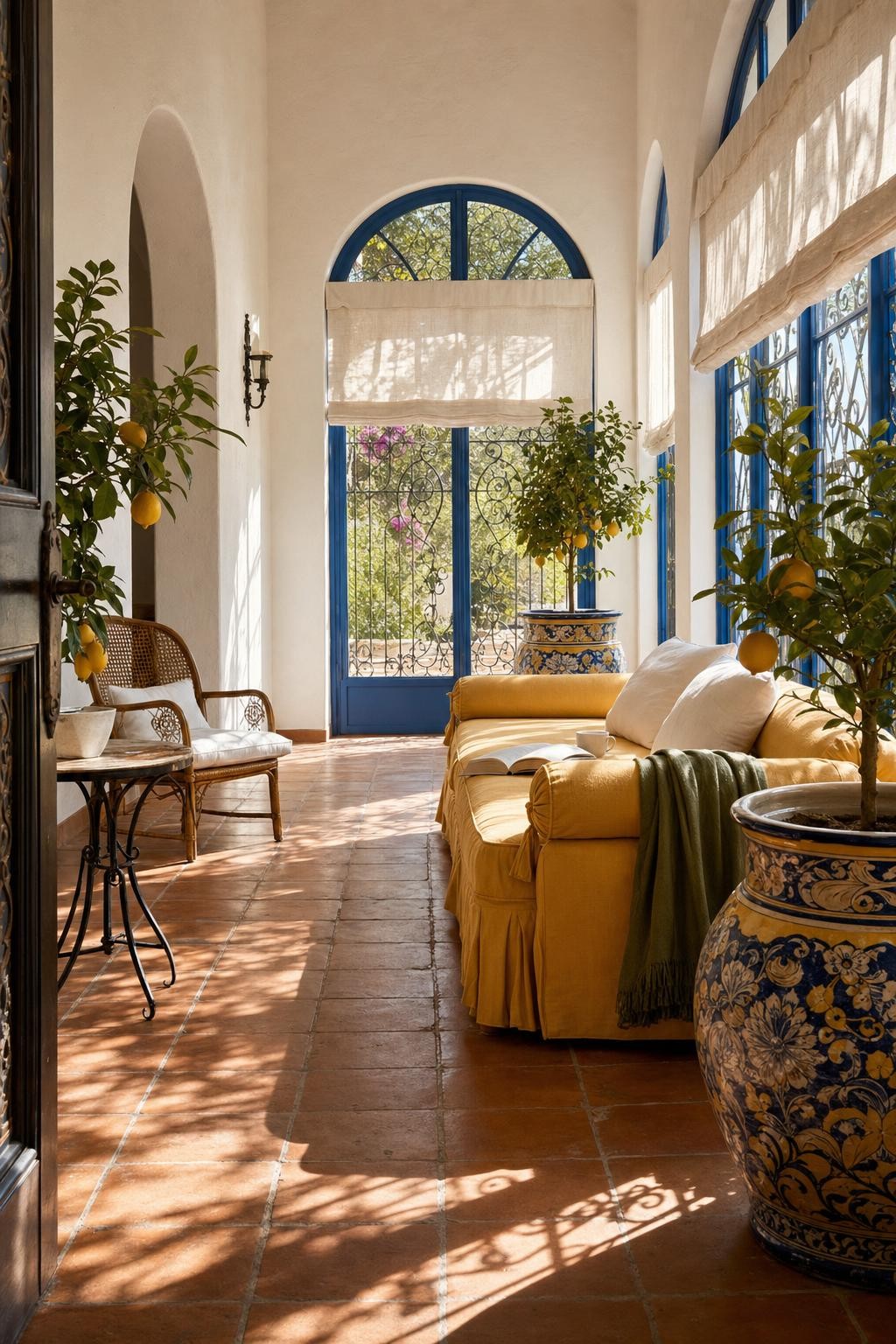 Mediterranean Sunroom With Lemon Trees
